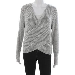 C/MEO Collective Unisex Gray Striped V-Neck Cashmere Pullover Long Sleeve Size L
